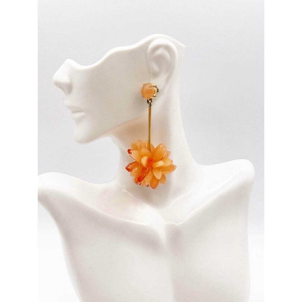 J. Crew Gold Tone Peach Orange Acrylic Flower Dangle/Drop Statement Earrings